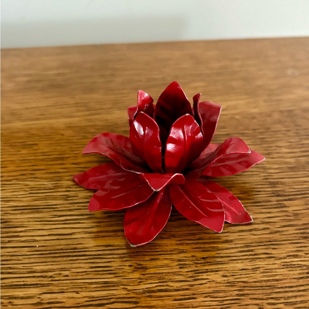 Poinsettia Metal Red Candle Holder